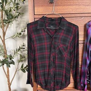 Rails Black and Red Plaid Women's Flannel Button Down Shirt - Size S